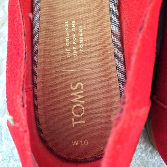 TOMS Shoes Womens W10 Jutti Neat Slip On Loafers Flats Red Suede Minimalist Shoe - Picture 5 of 12